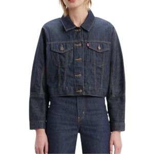 Levi's Premium Future Vintage Trucker Jacket Cropped Dark Wash Womens Size XS